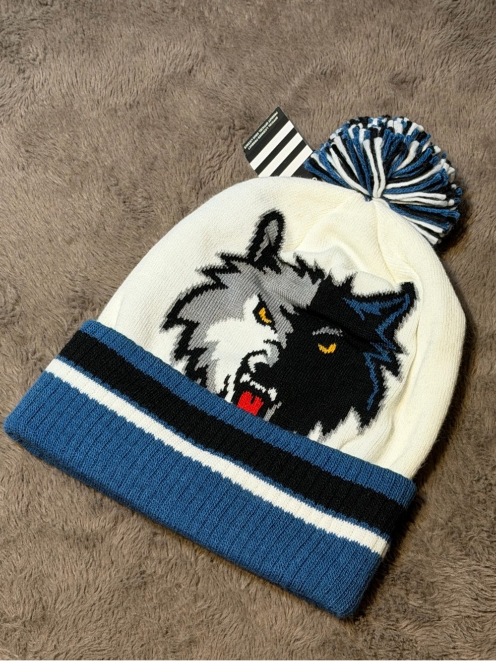 NWT - Adidas, Vintage Minnesota Timberwolves Pom Pom Cuffed Knit Beanie